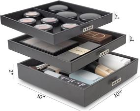 img 1 attached to Glenor Co Extra Large Exquisite Makeup Organizer with Modern Closure, 4 Drawer Trays & Full 💄 Mirror - Huge Cosmetic Storage Jewelry Box for Dresser, Counter-top & Vanity - PU Leather - Black