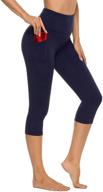 🩳 essential high waisted legging with pockets for workout - stelle women's capri yoga pants logo