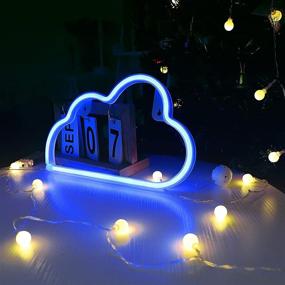 img 2 attached to Blue Cloud Neon Light Wall Decor - MYGOTO Neon Signs for Bedroom Kids 🌙 with Table Stand - Battery and USB Powered Night Light Home Decoration - Bedroom Party Decoration