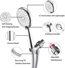 img 2 attached to 🚿 Suptaps High Pressure Handheld Shower Head: Detachable 4.7" Hand Held Showerhead with Extra Long 70" Stainless Steel Hose, 4 Spray Settings, Chrome