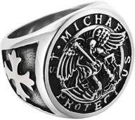 ✝️ st. michael ring - jihad angel archangel catholic medal. titanium steel signet - size 7-13 logo