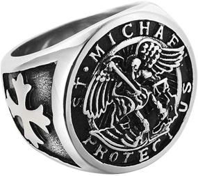 img 4 attached to ✝️ St. Michael Ring - Jihad Angel Archangel Catholic Medal. Titanium Steel Signet - Size 7-13