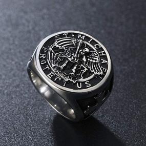 img 3 attached to ✝️ St. Michael Ring - Jihad Angel Archangel Catholic Medal. Titanium Steel Signet - Size 7-13