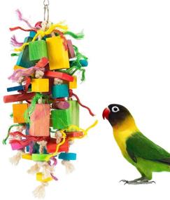 img 4 attached to 🦜 MEWTOGO Medium Bird Parrot Toys - Colorful Wooden Blocks for Conures, Cockatiels, African Greys, and Amazon Parrots - Engaging Foraging and Teething Toys