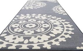 img 1 attached to 🏡 Qute Home European Medallion Non-Slip Rubber Backed Area Rugs & Runner Rug - Grey/Ivory (2 ft X 6 ft)