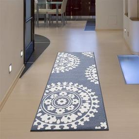 img 2 attached to 🏡 Qute Home European Medallion Non-Slip Rubber Backed Area Rugs & Runner Rug - Grey/Ivory (2 ft X 6 ft)