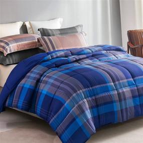 img 4 attached to 🛏️ HOS LINENS Queen Tartan Comforter – Lightweight Microfiber Duvet Insert for All Seasons, Reversible Plaid Bedding in Blue: Ideal Holiday Choice