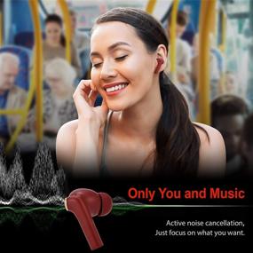 img 2 attached to 🎧 OGG K6 Wireless Earbuds with Active Noise Cancelling, ANC Bluetooth Earphones, Touch Control, 8 Hours Playback, 55 Extra Hours Charging Case (Red)