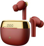 🎧 ogg k6 wireless earbuds with active noise cancelling, anc bluetooth earphones, touch control, 8 hours playback, 55 extra hours charging case (red) logo