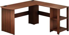 img 2 attached to 🖥️ Walnut L-Shaped Wood Corner Desk for Home Office by SHW