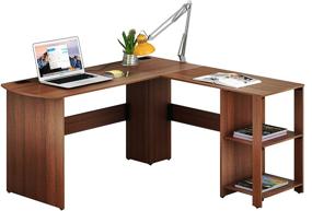 img 3 attached to 🖥️ Walnut L-Shaped Wood Corner Desk for Home Office by SHW