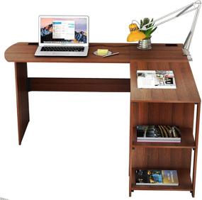 img 1 attached to 🖥️ Walnut L-Shaped Wood Corner Desk for Home Office by SHW