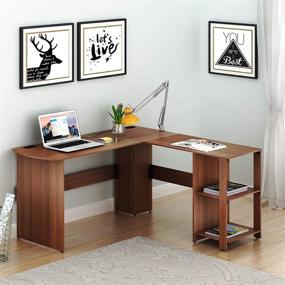 img 4 attached to 🖥️ Walnut L-Shaped Wood Corner Desk for Home Office by SHW