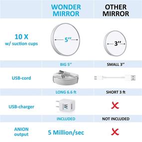 img 1 attached to 💡 Wonder Mirror with AirVitamin Anions, Big 10x Magnification, Suction & Charger + Long 7 ft Cord - Lighted Vanity Makeup Mirror with Dimmable LED Lights and Inner Storage Base