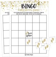 🎉 25 gold bingo game cards for baby shower: bulk blank squares + 25 pack of baby feet game chips - funny baby party ideas & supplies for girls or boys - cute paper pattern for kids & children logo