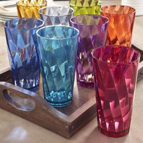 img 2 attached to 🥤 Set of 8 Optix Plastic Tumblers, 20 oz, in Vibrant Jewel Tone Colors