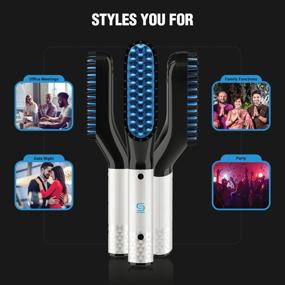 img 1 attached to Beard Straightener with Beard Balm, Growth Oil and Comb - 3 in 1 Hair Straightening Brush for Men and Women