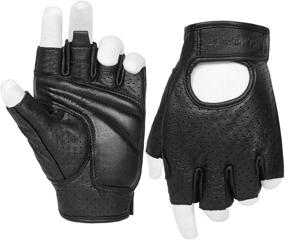 img 4 attached to 🧤 Premium Black Leather Fingerless Motorcycle Gloves with Gel Padding - Ideal for Men Riders (Size: Large)