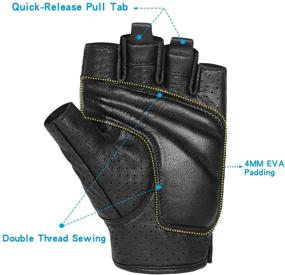 img 1 attached to 🧤 Premium Black Leather Fingerless Motorcycle Gloves with Gel Padding - Ideal for Men Riders (Size: Large)