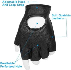 img 2 attached to 🧤 Premium Black Leather Fingerless Motorcycle Gloves with Gel Padding - Ideal for Men Riders (Size: Large)