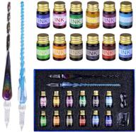 ofun glass dip pen set with ink: caligraphy kits for beginners, artists, and adults! rainbow crystal glass pens, 12 colorful inks with gold powder, cleaning cup included logo