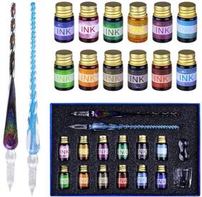 img 4 attached to OFUN Glass Dip Pen Set with Ink: Caligraphy Kits for Beginners, Artists, and Adults! Rainbow Crystal Glass Pens, 12 Colorful Inks with Gold Powder, Cleaning Cup Included