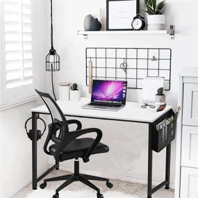 img 2 attached to 💻 Modern White Writing Table for Home Office, Bedroom, Student Teens - Small Computer Desk for Small Spaces, Study and Work - 31 Inch PC Desk