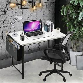 img 4 attached to 💻 Modern White Writing Table for Home Office, Bedroom, Student Teens - Small Computer Desk for Small Spaces, Study and Work - 31 Inch PC Desk