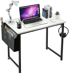 img 3 attached to 💻 Modern White Writing Table for Home Office, Bedroom, Student Teens - Small Computer Desk for Small Spaces, Study and Work - 31 Inch PC Desk