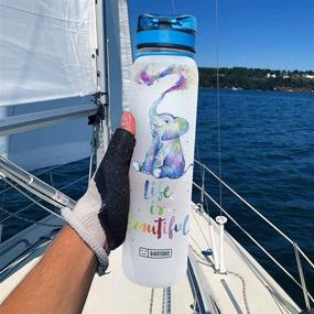 img 3 attached to Motivational Water Bottle with Time Marker - 64HYDRO 32oz | 1Liter - Colorful Painting Elephant Design - Life is Beautiful HHP1707027 Water Bottle