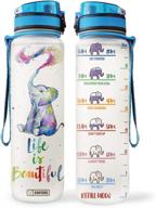 motivational water bottle with time marker - 64hydro 32oz | 1liter - colorful painting elephant design - life is beautiful hhp1707027 water bottle логотип