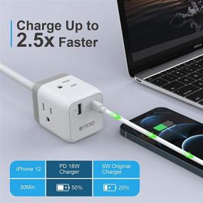 img 2 attached to 🔌 TROND Mini Cube Desktop Charging Station with USB-C & QC 3.0 Fast Charger, 5ft Extension Cord, Flat Plug – Ideal Travel Power Strip for Dorm, Home Office, Cruise Essentials