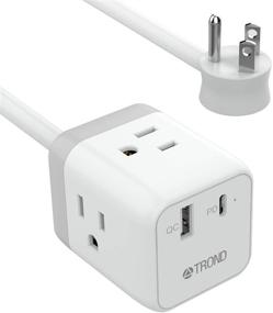 img 4 attached to 🔌 TROND Mini Cube Desktop Charging Station with USB-C & QC 3.0 Fast Charger, 5ft Extension Cord, Flat Plug – Ideal Travel Power Strip for Dorm, Home Office, Cruise Essentials