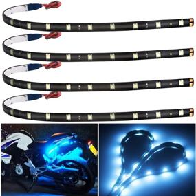 img 4 attached to 🚗 YM E-Bright EverBright 4-Pack LED Car Strip Lights, 30CM 5050 12-SMD Waterproof Underglow Lights for Cars, Motorcycles, Golf Carts - Decorative LED Interior/Exterior Lighting Strip with Tape, Ice Blue DC-12V