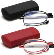 reavee 2 pack portable mini blue light blocking reading glasses: compact folding fashion 👓 eyewear for women and men, anti-uv computer reader with case - black and red +1.5 logo