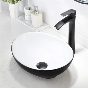 img 2 attached to 🚽 VASOYO Oval Vessel Sink and Faucet Combo - 16"x13" Matte Black Porcelain Ceramic Bathroom Vanity Sink Set - Above Counter Vessel Sink with Faucet and Pop-Up Drain Combo