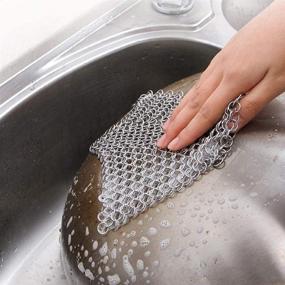 img 1 attached to 🍳 EDELIN Stainless Steel Cast Iron Cleaner 316L Chainmail Scrubber for Pre-Seasoned Cast Iron Pans, Dutch Ovens, and Waffle Irons (7x7)