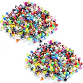 img 4 attached to Bulk 200 Tongue Rings - 14G 16mm Straight Barbell Nipple Rings - Stainless Steel Body Piercing Jewelry - Assorted Candy Colors - Acrylic