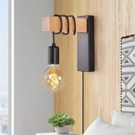 🏮 rustic wood wall sconce, industrial black plug-in wall lamp for bedroom, living room, and reading, wall mounted light fixture with on/off switch, corded lighting (e26 bulb not included) логотип