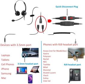 img 3 attached to 🎧 Универсальная гарнитура для контактного центра: разъемы 2.5 мм и 3.5 мм для стационарного телефона, сотового телефона, компьютера, ноутбука - микрофон с шумоподавлением для Panasonic, AT&T, Vtech, Polycom.