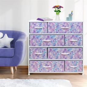 img 1 attached to 🎨 Sorbus Tie-dye Purple Dresser for Kids Bedroom - 8 Drawer Storage Organizer Closet Furniture Chest for Girls & Boys, Nursery, Playroom - Steel Frame, Wood Top, Tie-dye Fabric Bins