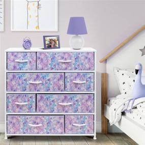 img 3 attached to 🎨 Sorbus Tie-dye Purple Dresser for Kids Bedroom - 8 Drawer Storage Organizer Closet Furniture Chest for Girls & Boys, Nursery, Playroom - Steel Frame, Wood Top, Tie-dye Fabric Bins