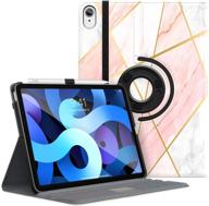 📱 moko 90 degree rotating stand leather cover for new ipad air 4th generation 2020 / ipad air 4 - smart swivel case, geometric marble pink, 10.9 inch logo