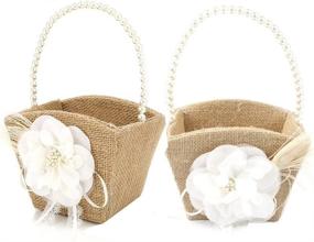 img 4 attached to 💐 Bodosac 2PCS Burlap Flower Girl Basket – Vintage Rustic Wedding Ceremony Essential with Pearl Handle