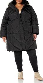 img 2 attached to Stylish & Warm: LONDON FOG Women's Plus Size Snap Front Hooded Multi Pattern Quilt Down Coat