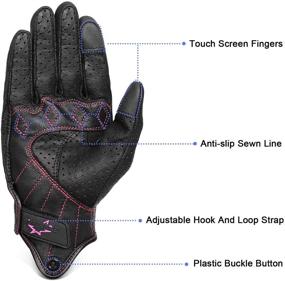 img 1 attached to Full Finger Black Leather Armored Women's Touchscreen Motorcycle Gloves - Ladies Motorbike Gloves (M), Rose Line Design (G01W-Black Leather)