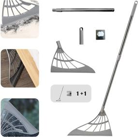 img 4 attached to 🧹 Multifunctional 2-in-1 Broom and Mop: Magic Floor Sweeper for Quick Dirt, Pet Hair, and Liquid Removal. Also Ideal for Dry Wiping Glass, Windows, Mirrors, and Tiles. Adjustable, Thickened, and Lengthened Design in Grey Color. Includes Self-Adhesive Hook.