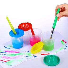 img 1 attached to 🎨 Art Set for Kids: No Spill Paint Cups with Colored Lids, Large Round-Tip Paint Brush, Tool Brushes, Waterproof Smocks, and Paint Palettes - 22 Pack