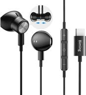 biming usb c headphones - hifi stereo type c earbuds with mic & volume control for google pixel, ipad pro, macbook and more c port (black) logo