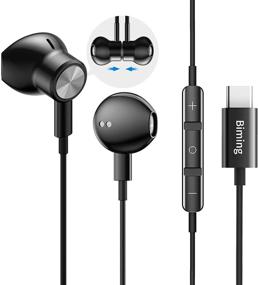 img 4 attached to Biming USB C Headphones - HiFi Stereo Type C Earbuds with Mic & Volume Control for Google Pixel, iPad Pro, MacBook and More c Port (Black)